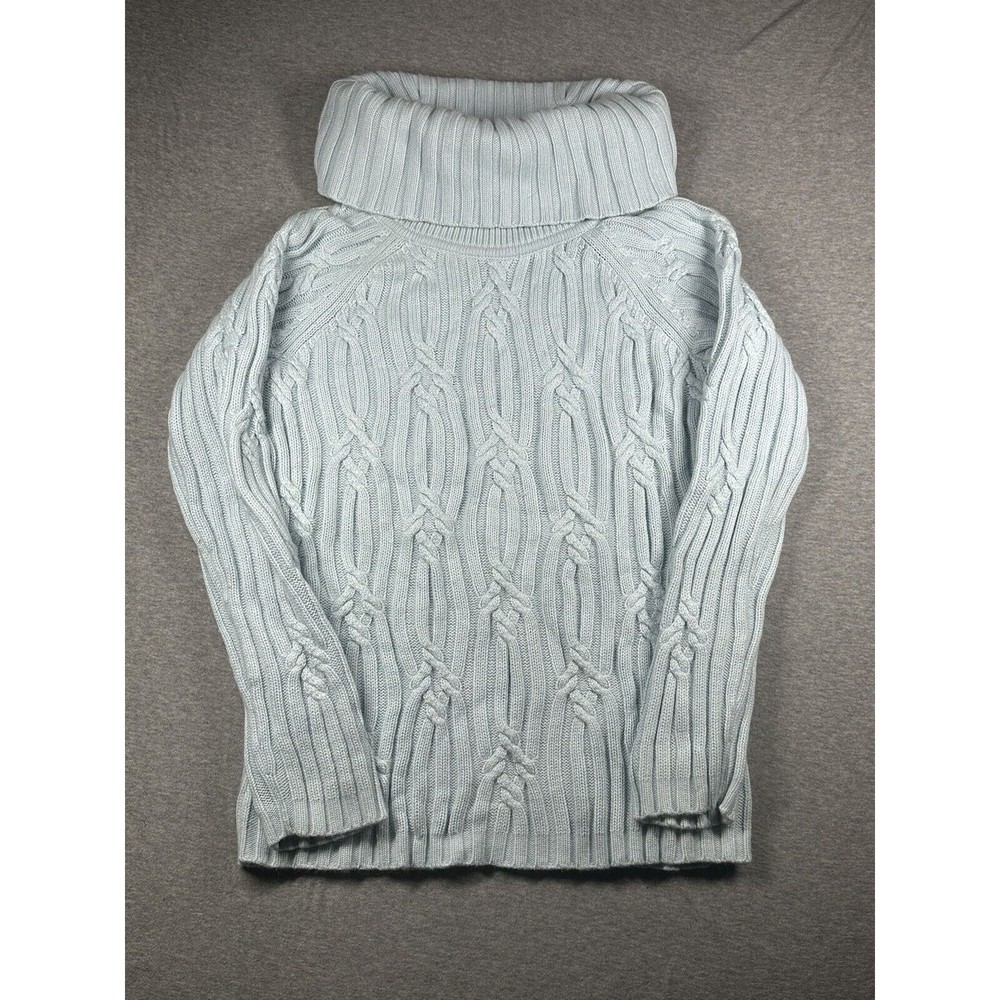 Talbots Sweater‎ Womens Medium Cable Knit Angora Rabbit Hair Cowl Neck Blue Cozy